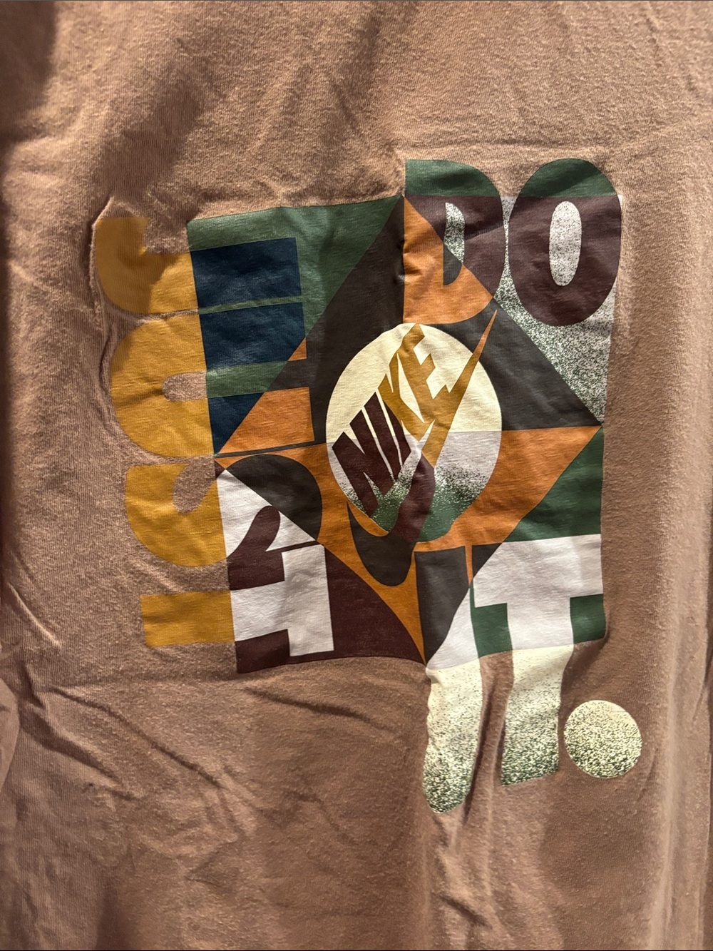 Nike Brown Graphic Tee with Multicolor Geometric Print - Picture 5 of 5